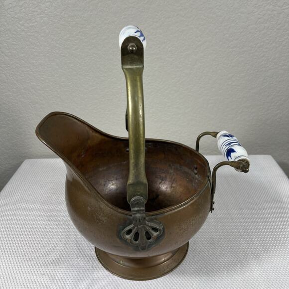 Other - Vintage Copper And Brass Coal/Ash Scuttle W/ Porcelain Handles